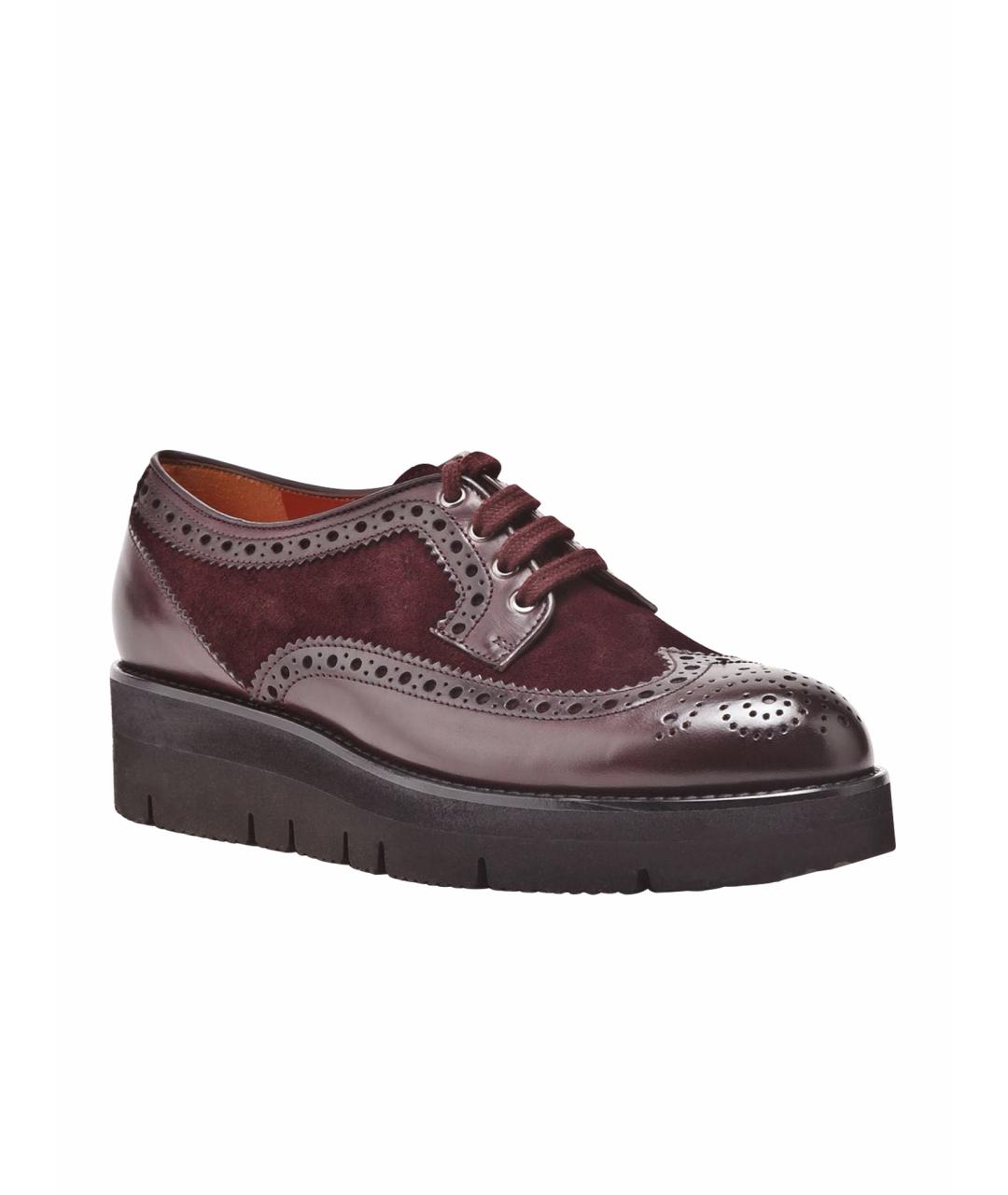 SANTONI Бордовые кожаные брогги и оксфорды, фото 1