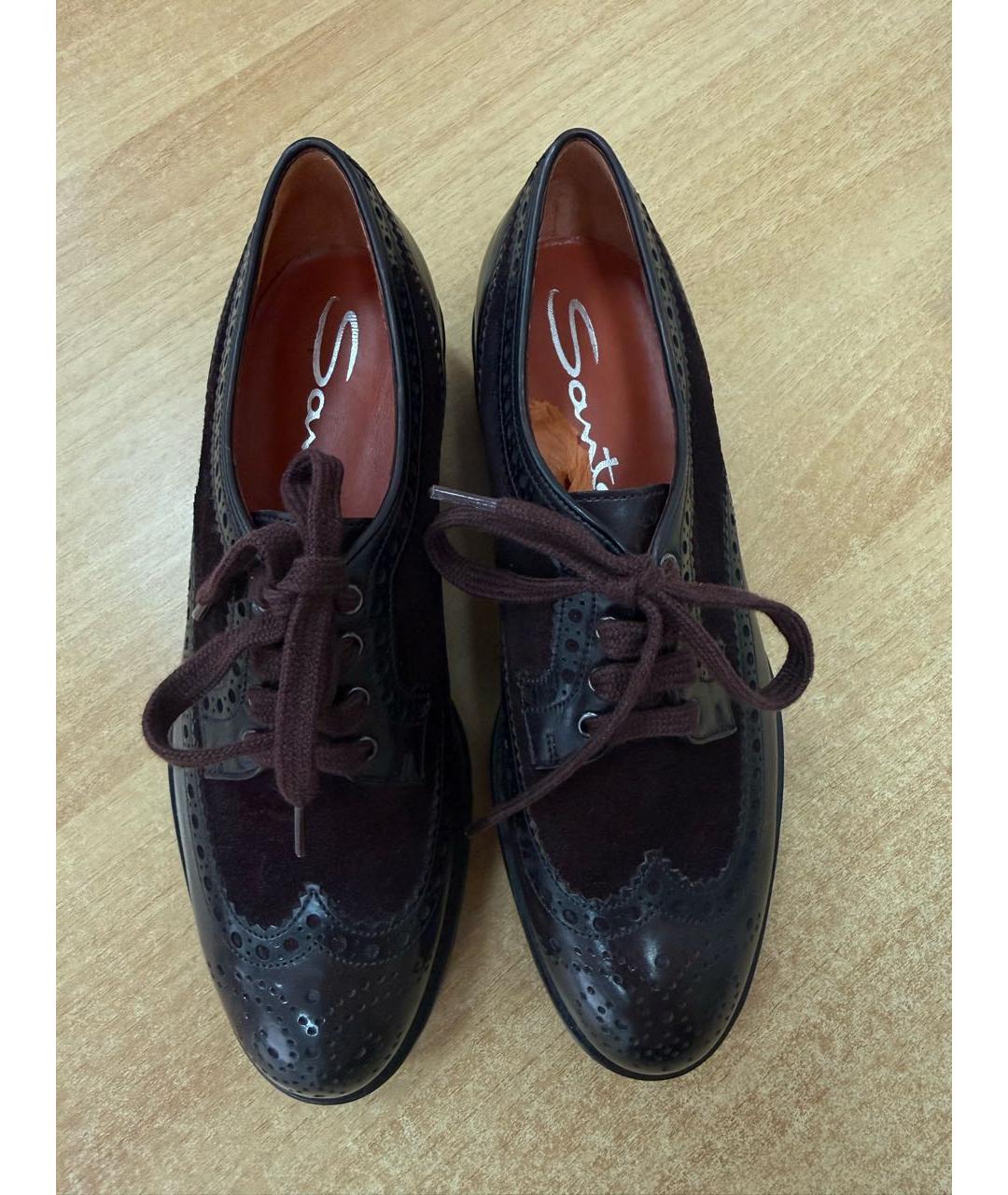 SANTONI Бордовые кожаные брогги и оксфорды, фото 5