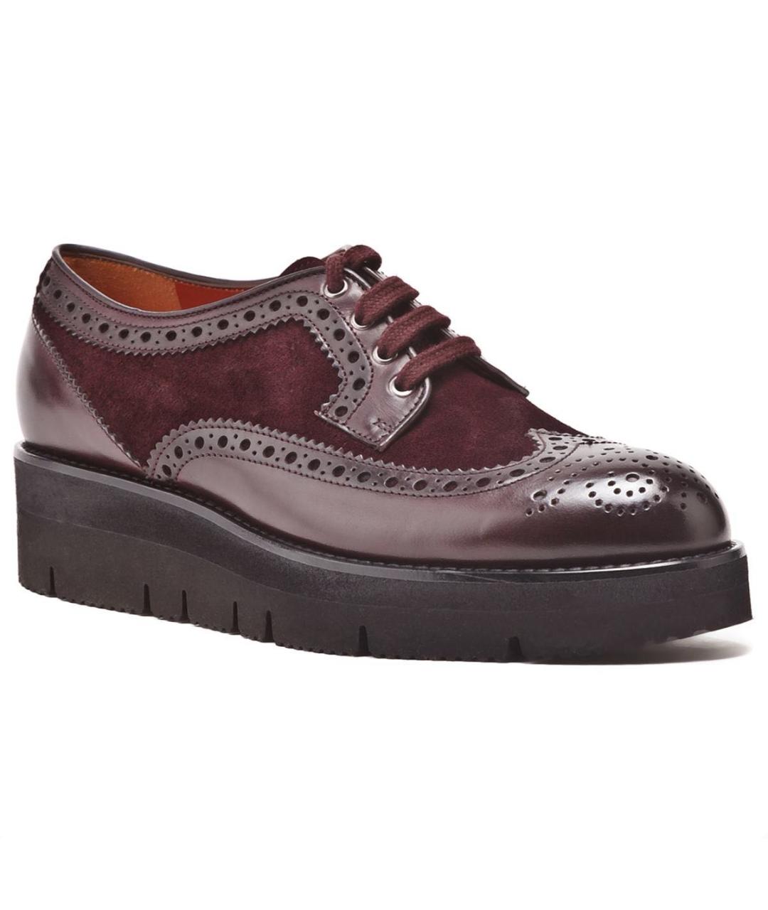 SANTONI Бордовые кожаные брогги и оксфорды, фото 9