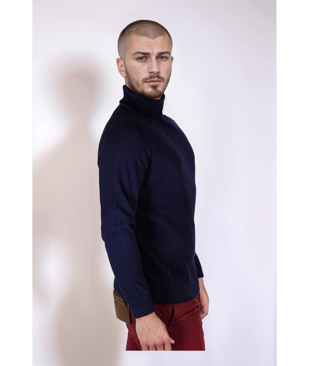 HUGO BOSS Темно-синяя хлопковая водолазка, фото 3
