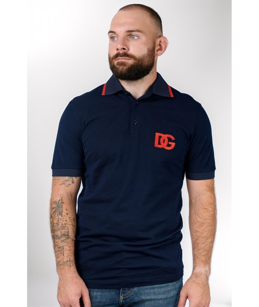 DOLCE&GABBANA Темно-синее хлопковое поло с коротким рукавом, фото 2
