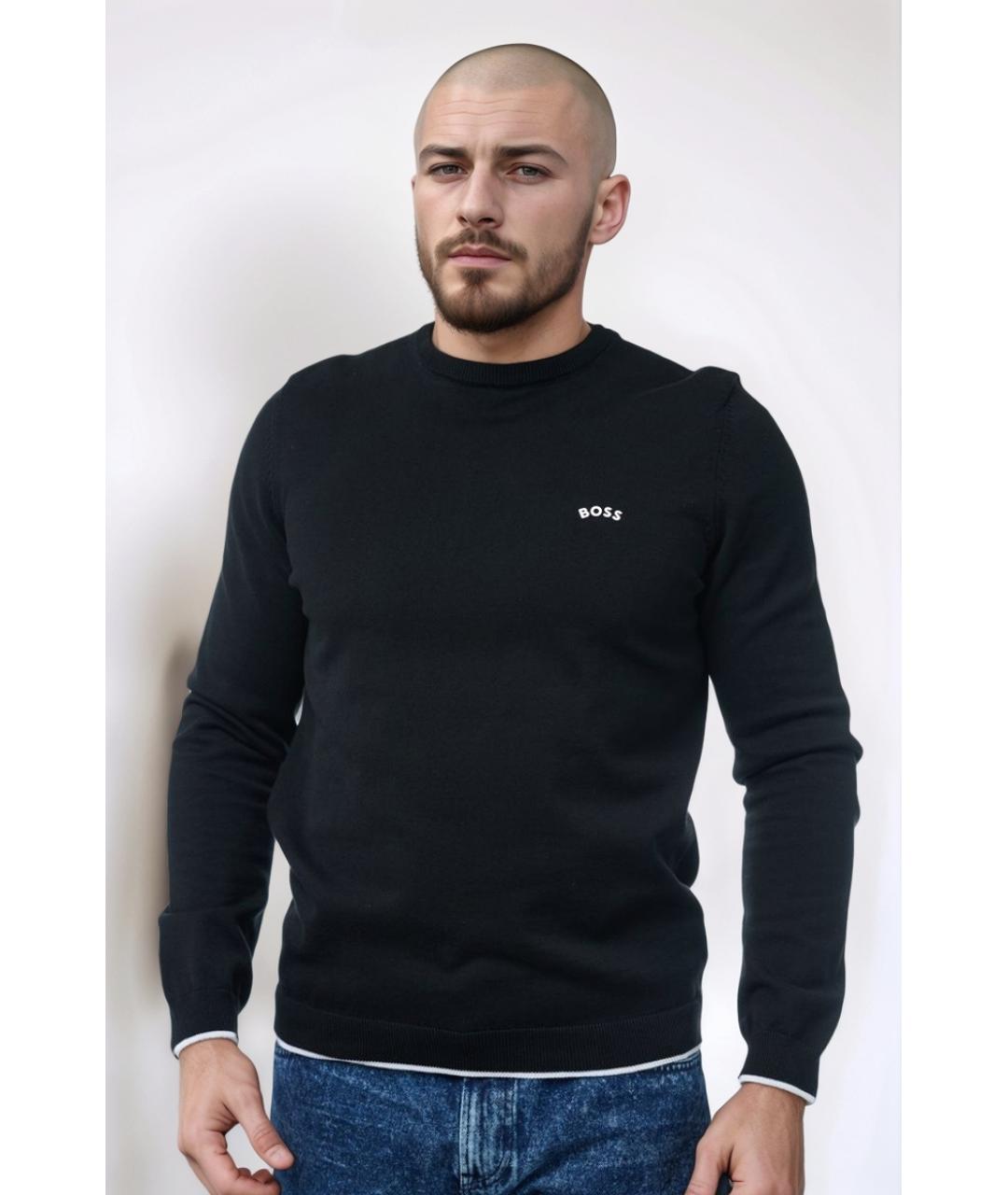 HUGO BOSS Черный хлопковый джемпер / свитер, фото 2