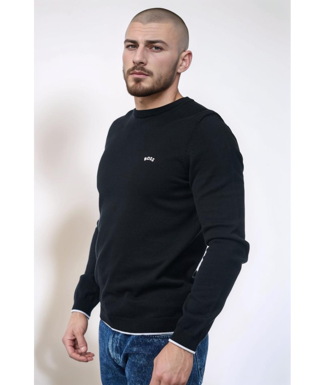HUGO BOSS Черный хлопковый джемпер / свитер, фото 4