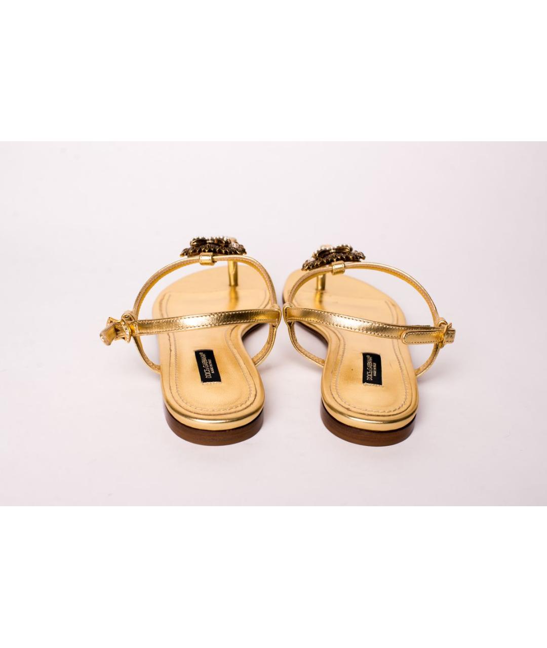 DOLCE&GABBANA Золотые кожаные сандалии, фото 3