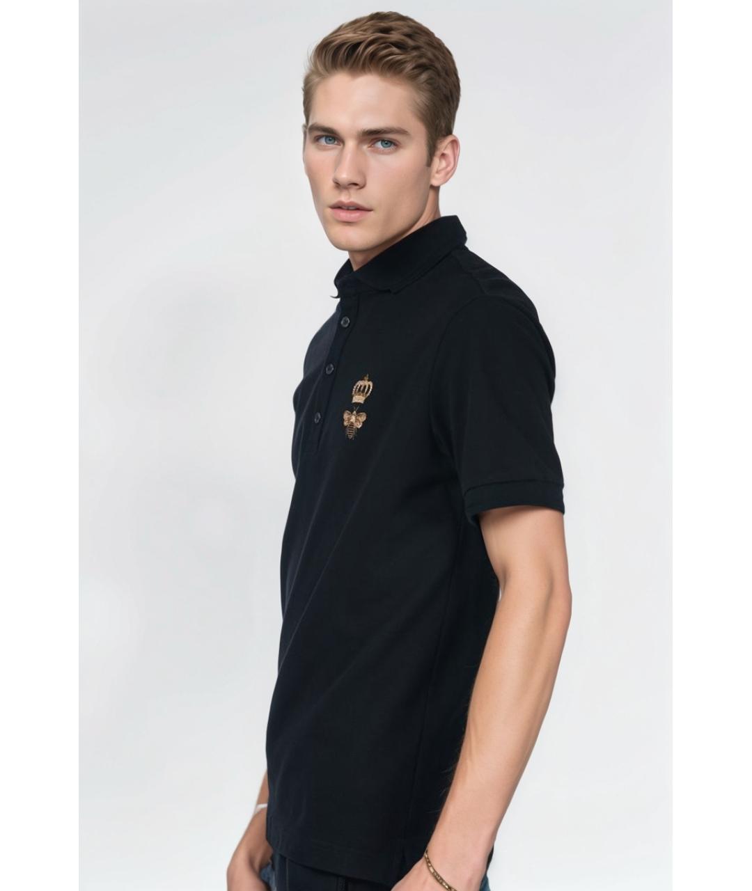DOLCE&GABBANA Черное хлопковое поло с коротким рукавом, фото 4
