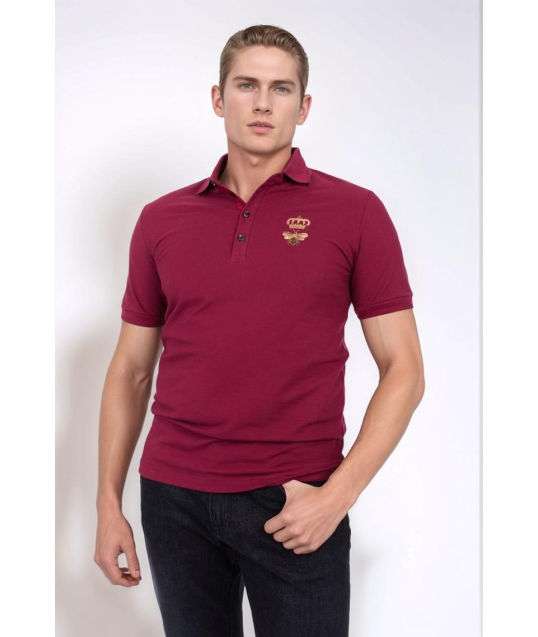 DOLCE&GABBANA Бордовое хлопковое поло с коротким рукавом, фото 2