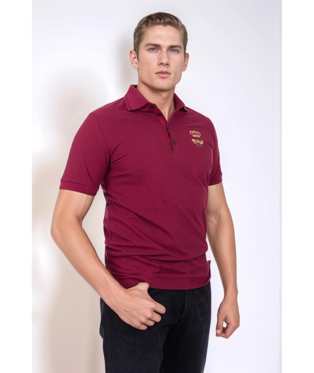 DOLCE&GABBANA Бордовое хлопковое поло с коротким рукавом, фото 4
