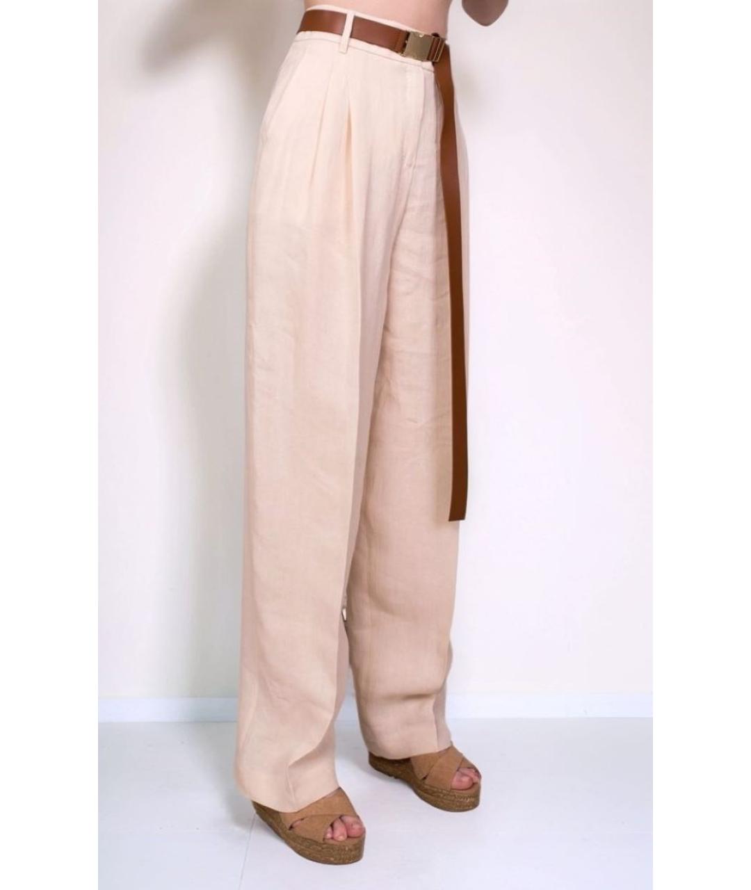 MAX MARA Бежевые льняные прямые брюки, фото 3