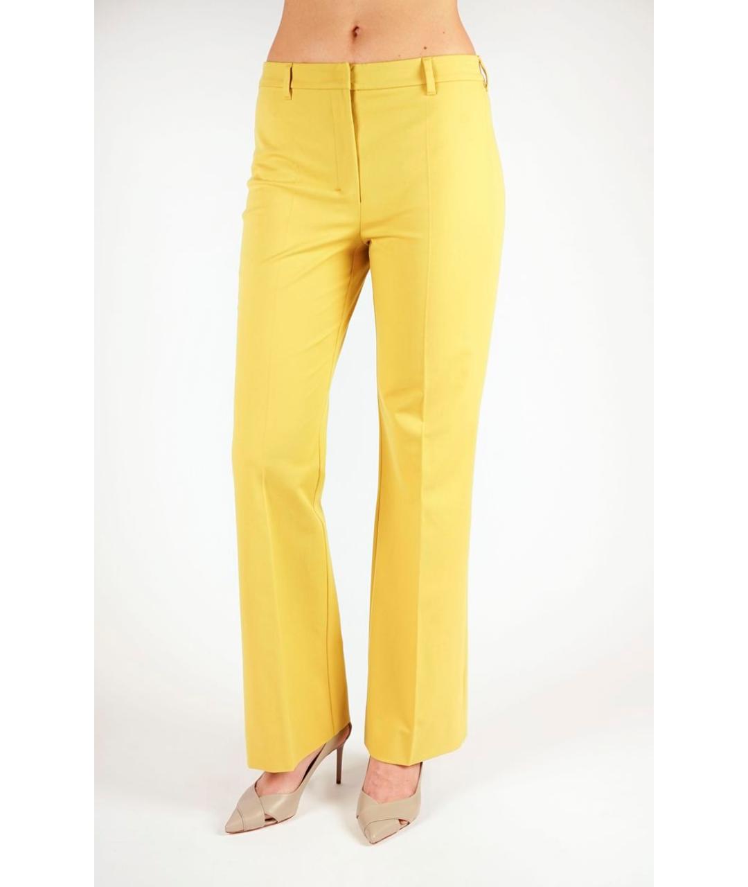 MAX MARA Желтые хлопковые прямые брюки, фото 4