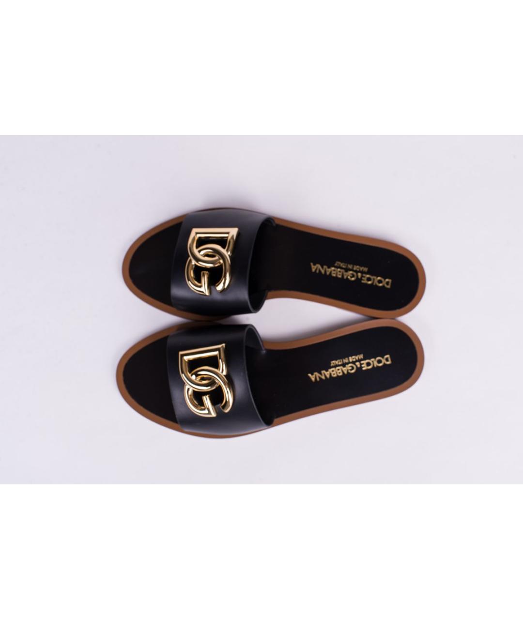 DOLCE&GABBANA Черные кожаные шлепанцы, фото 4