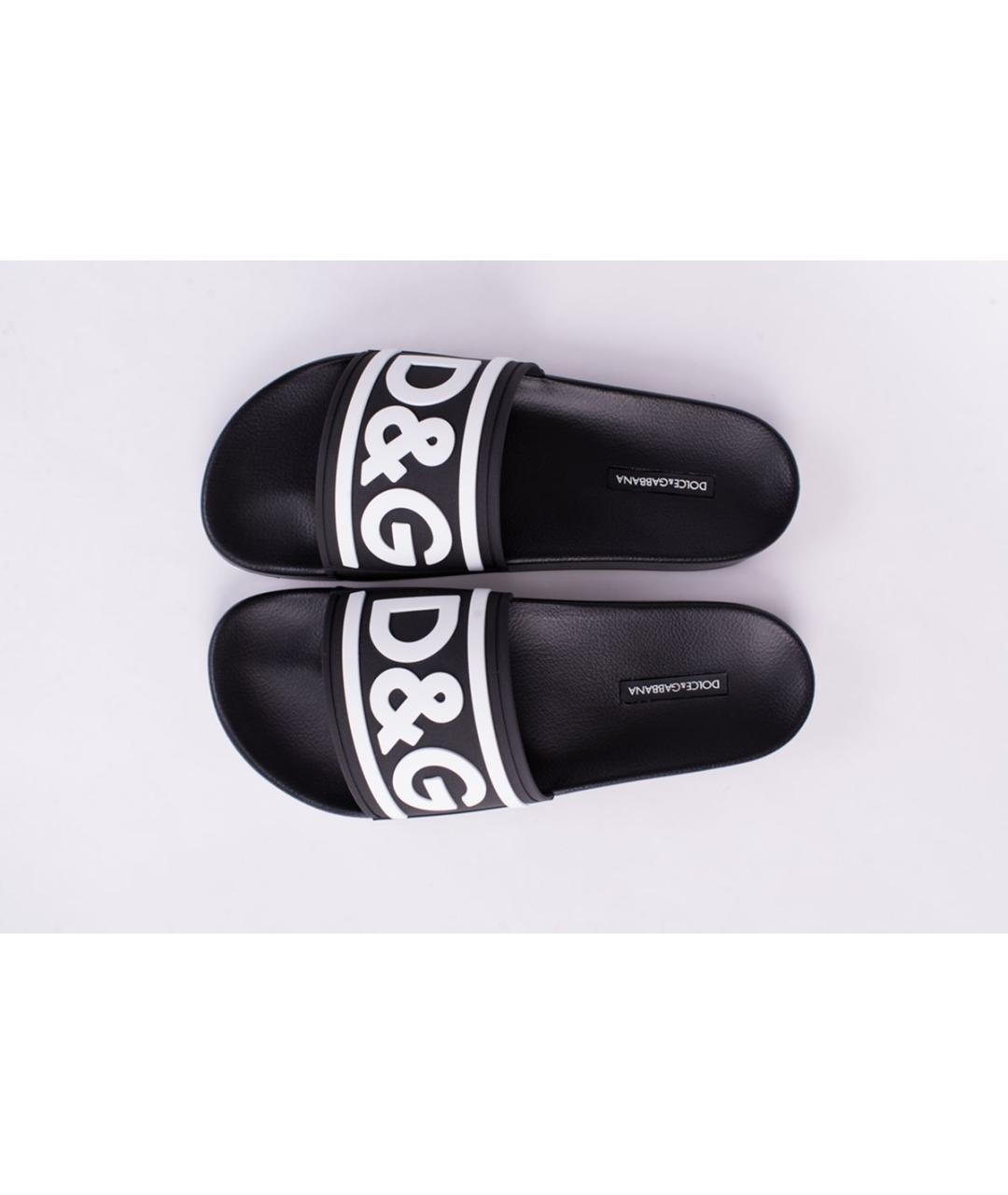 DOLCE&GABBANA Черные резиновые шлепанцы, фото 4