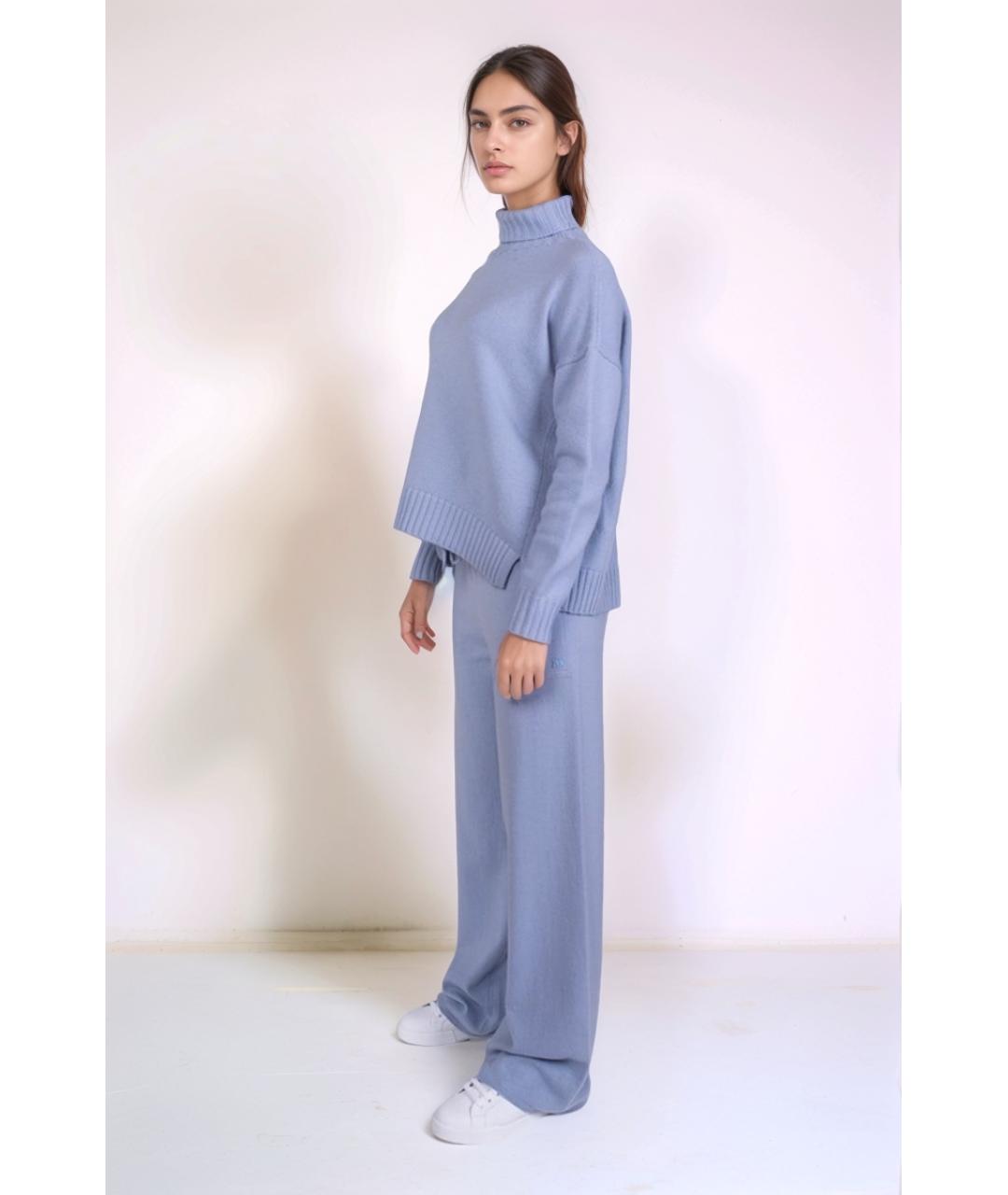 MAX MARA Голубые шерстяные прямые брюки, фото 3