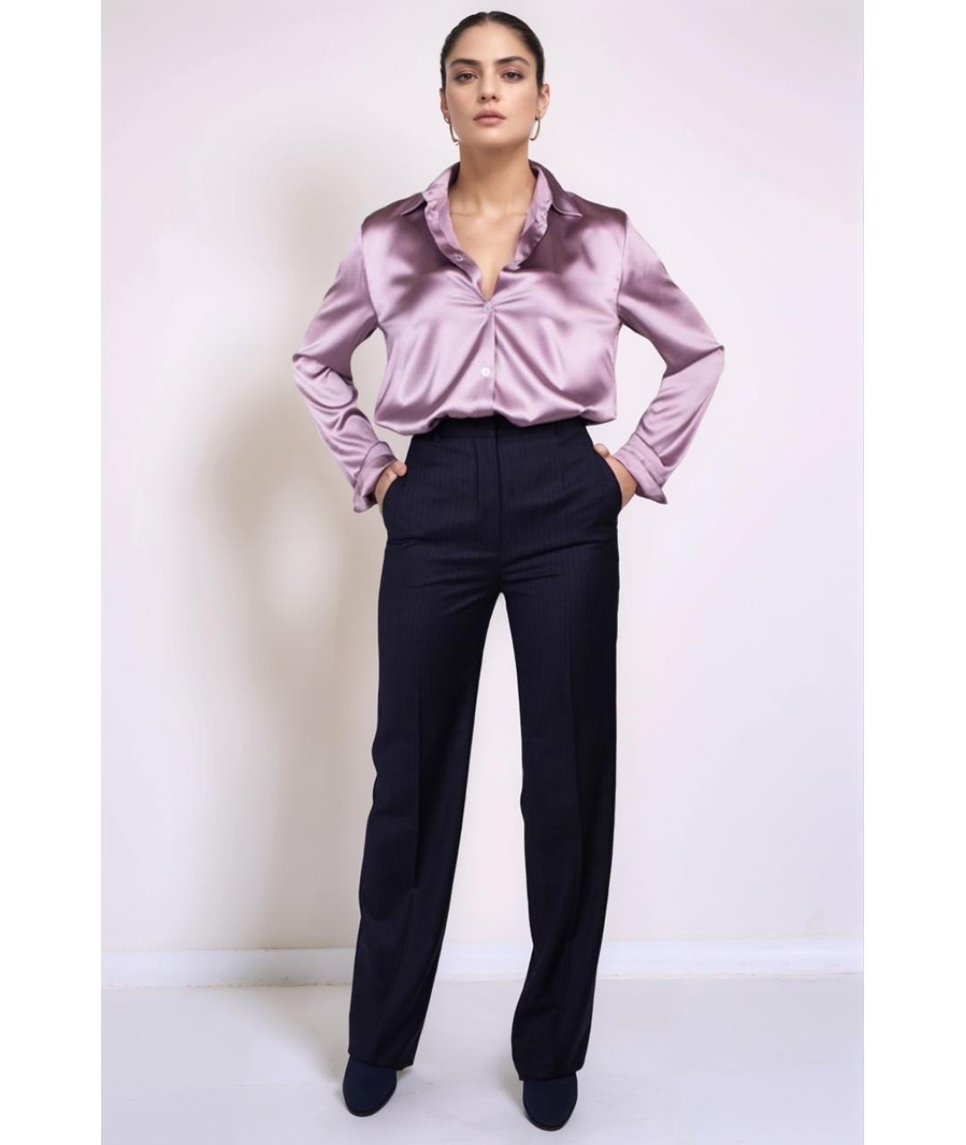 MAX MARA Синие шерстяные прямые брюки, фото 4