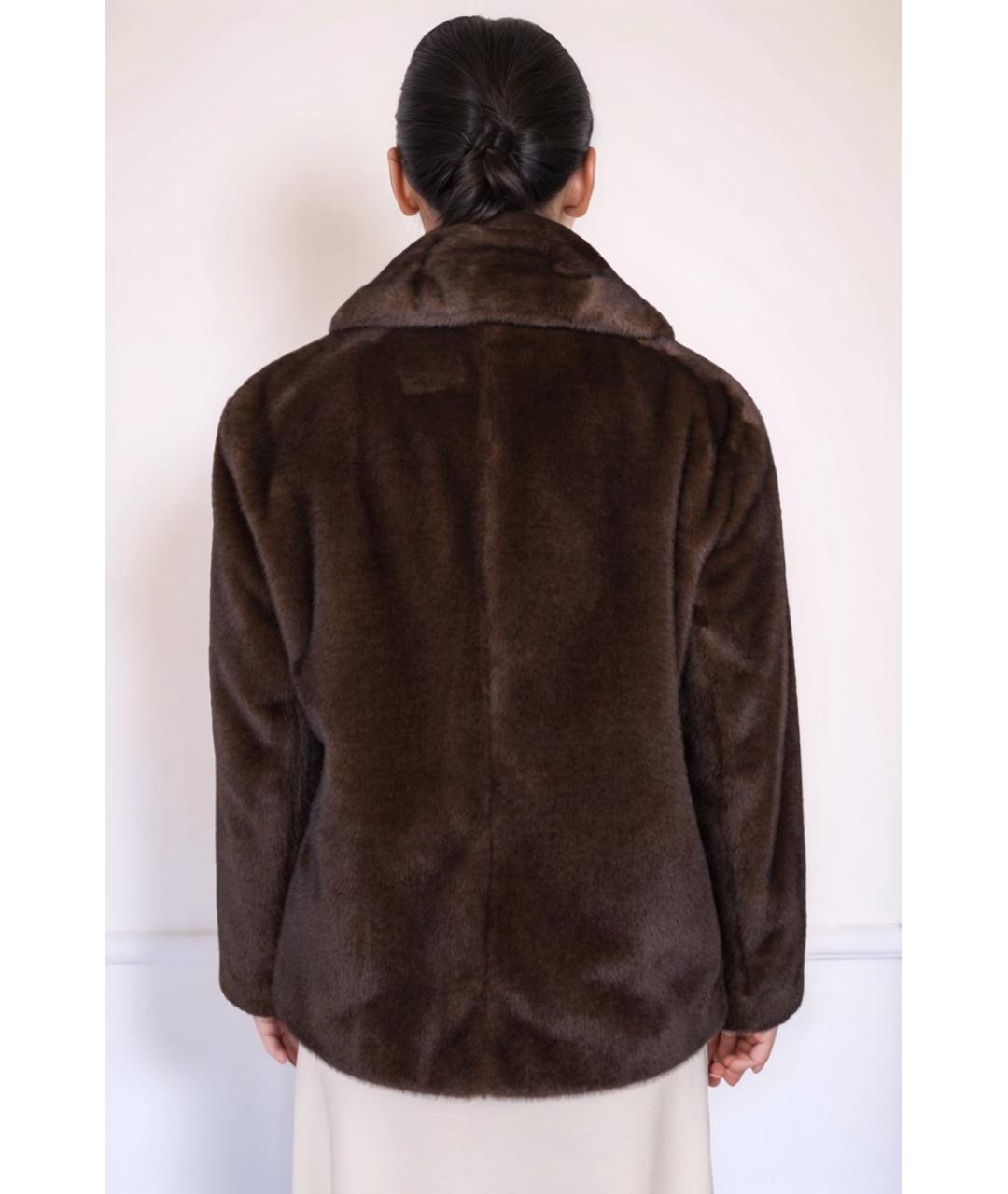 MAX MARA Коричневая полиэстеровая шуба, фото 3