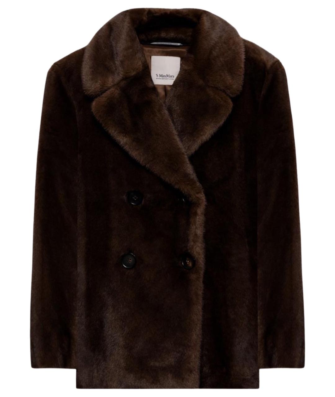 MAX MARA Коричневая полиэстеровая шуба, фото 1