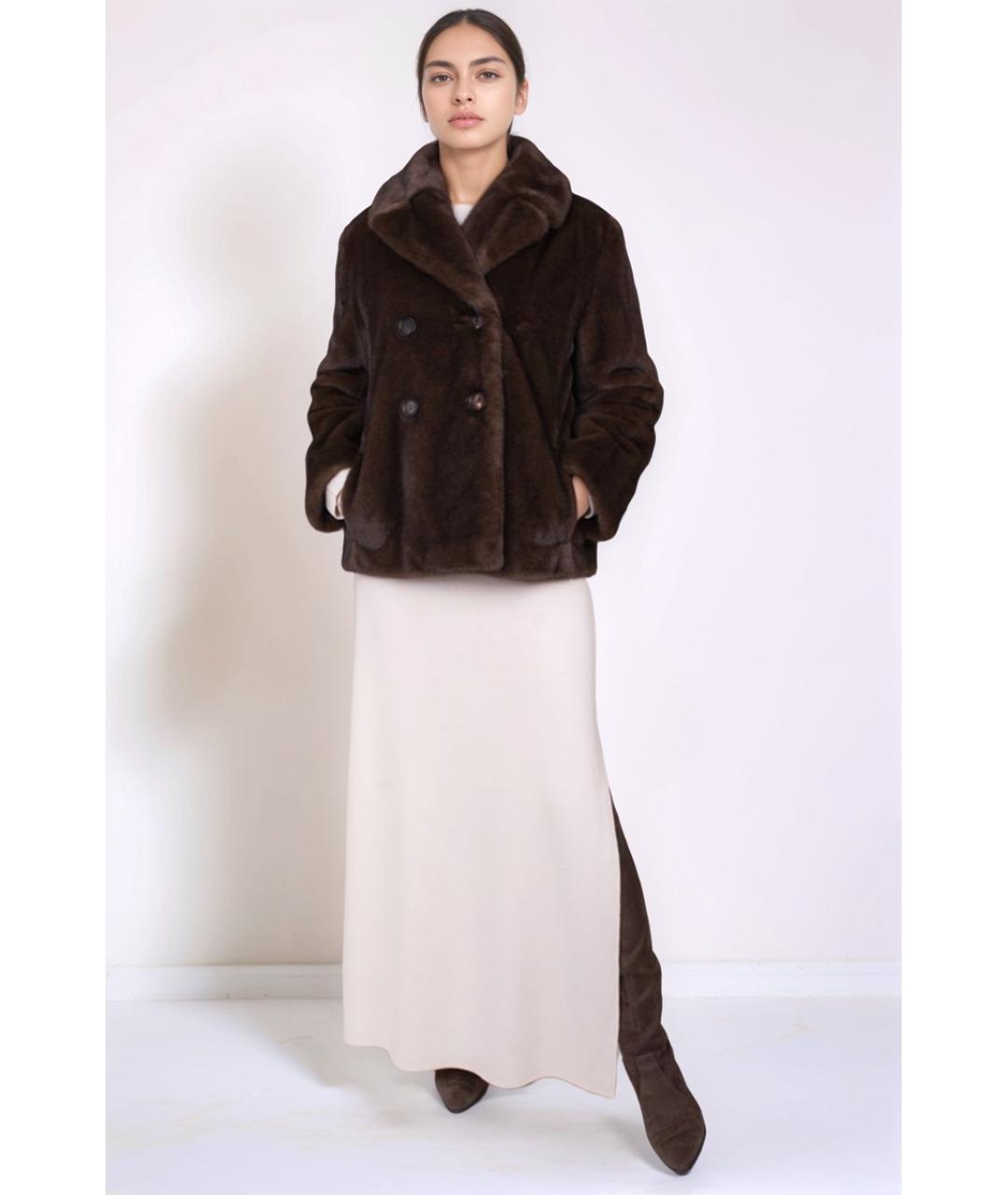 MAX MARA Коричневая полиэстеровая шуба, фото 2