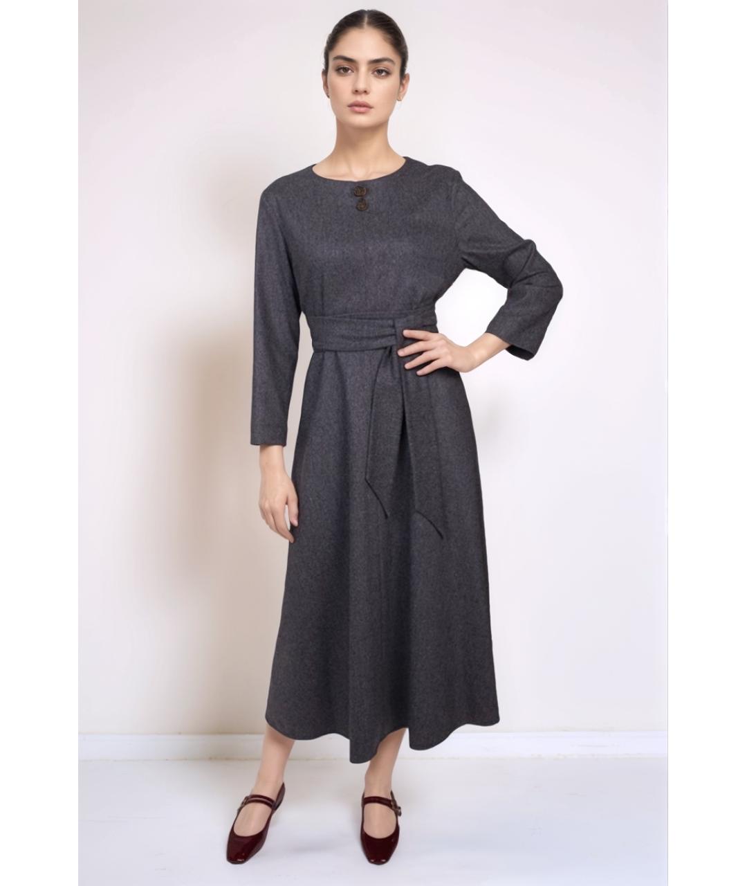 MAX MARA Серое шерстяное повседневное платье, фото 2