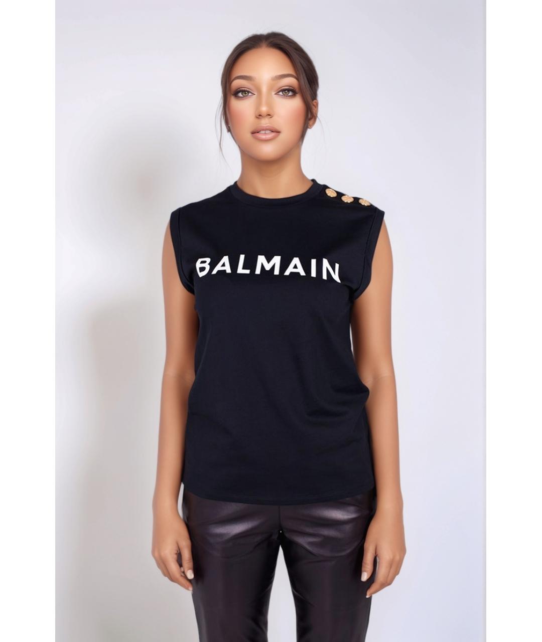 BALMAIN Черная хлопковая майка, фото 2
