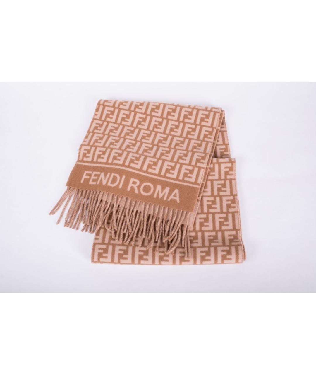 FENDI Бежевый шерстяной шарф, фото 3