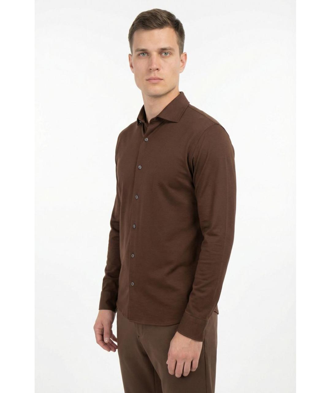 OUTFIT Коричневая хлопковая классическая рубашка, фото 2