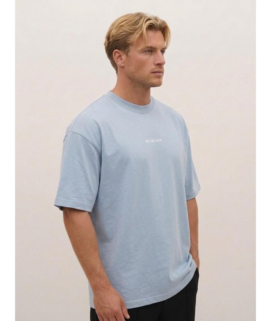 BALENCIAGA Голубая хлопковая футболка, фото 3
