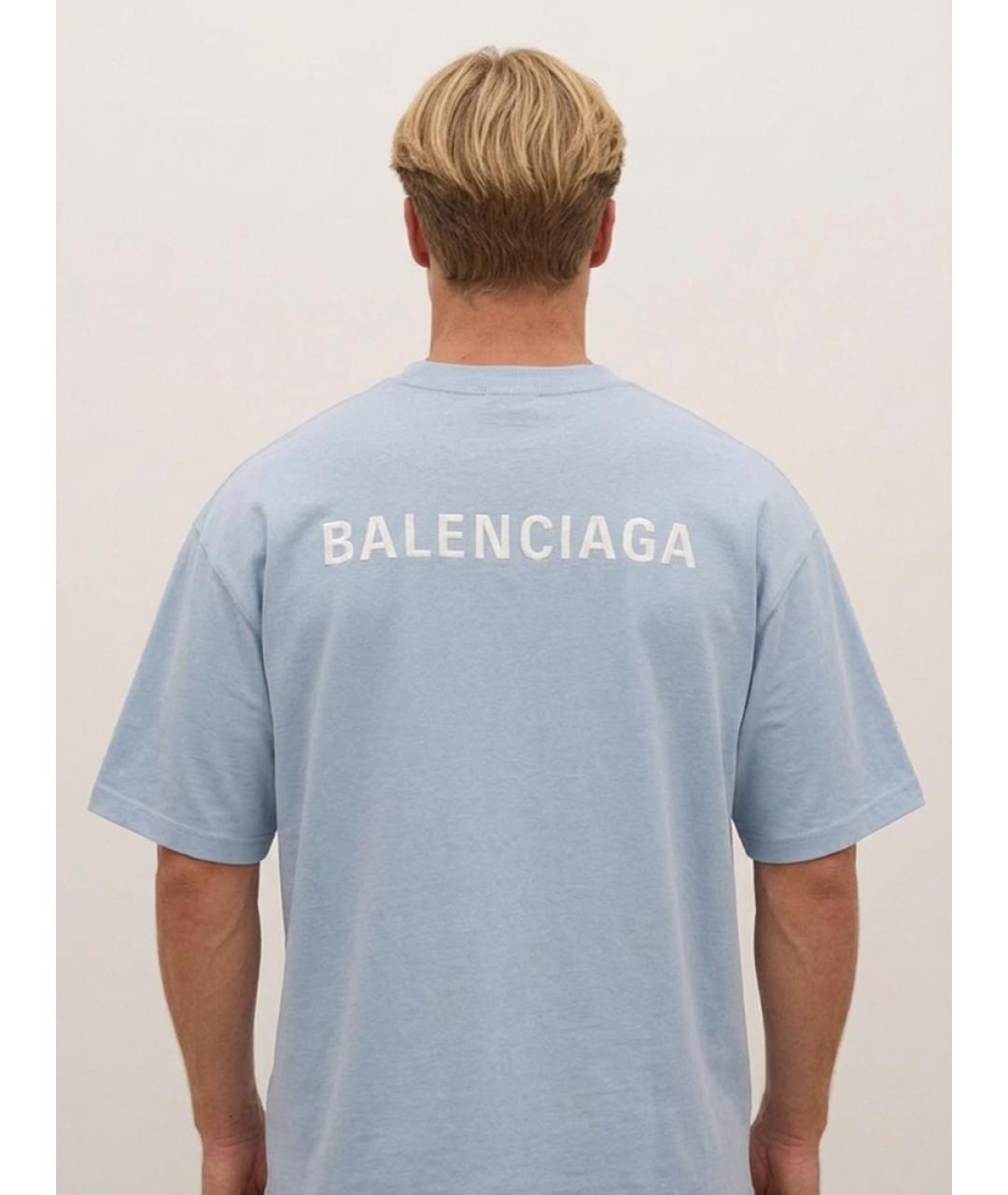 BALENCIAGA Голубая хлопковая футболка, фото 4