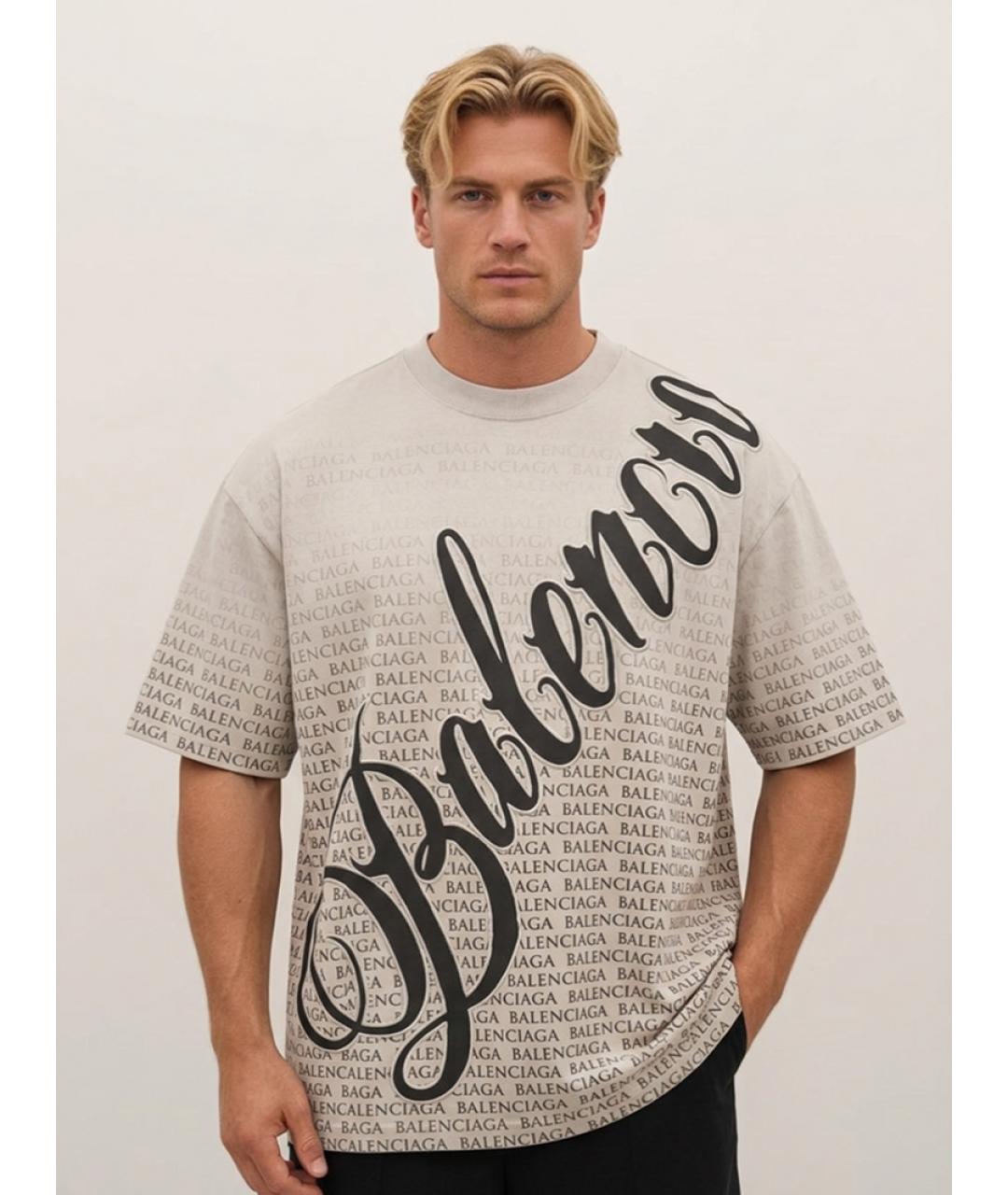 BALENCIAGA Серая хлопковая футболка, фото 2