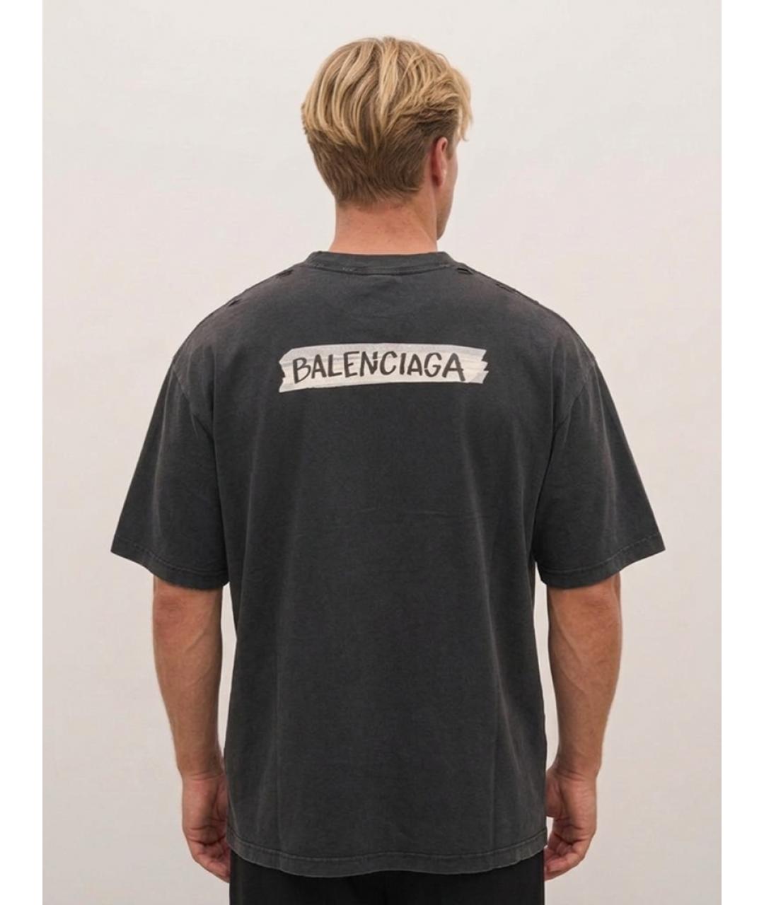 BALENCIAGA Серая хлопковая футболка, фото 3