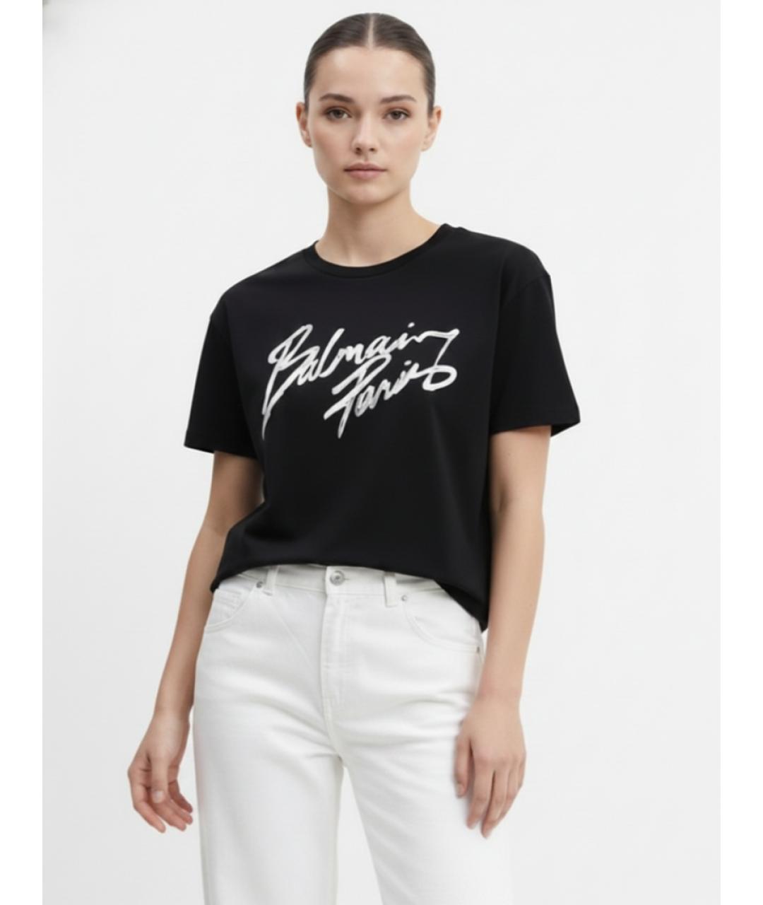 BALMAIN Черная хлопковая футболка, фото 2