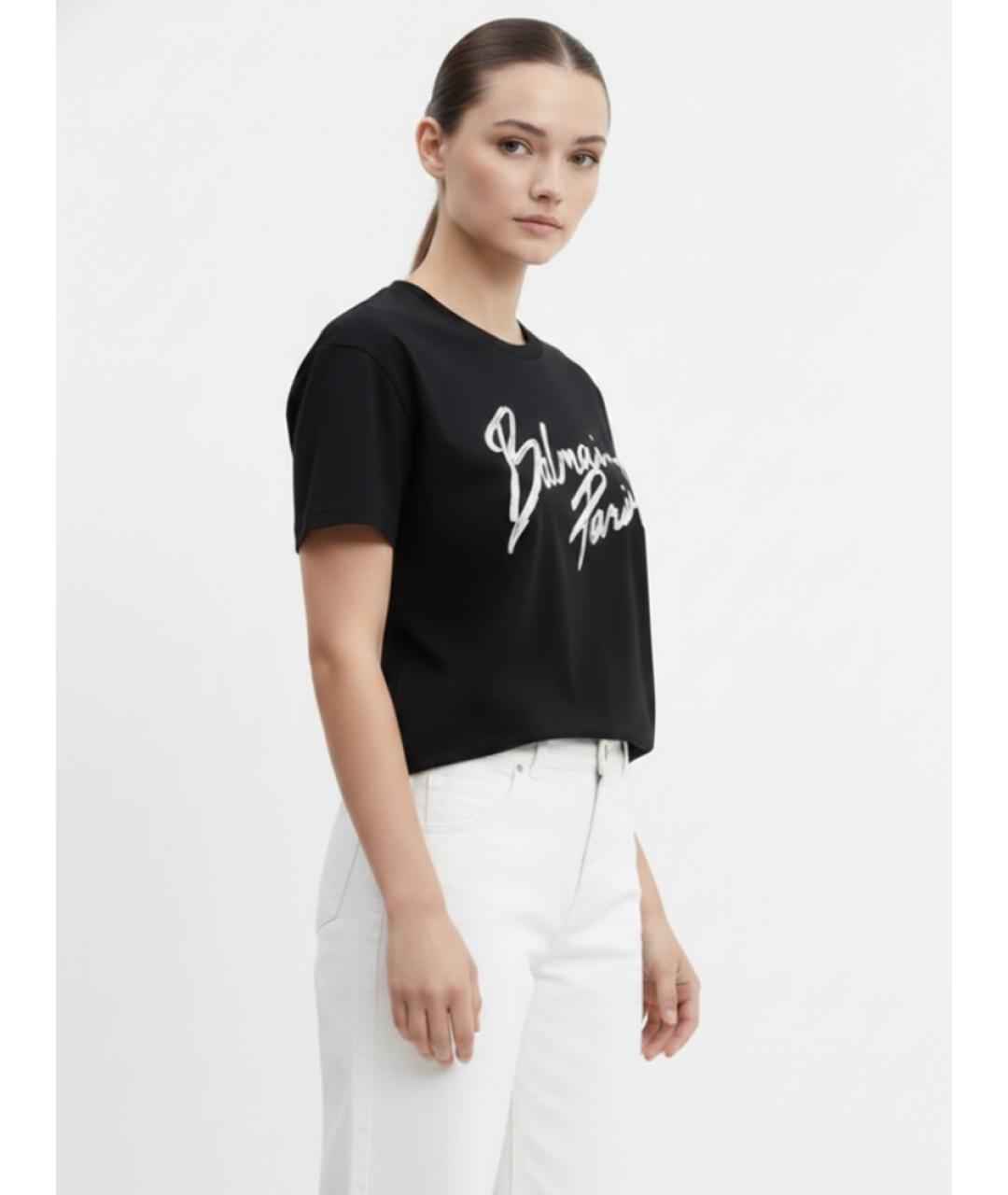 BALMAIN Черная хлопковая футболка, фото 4