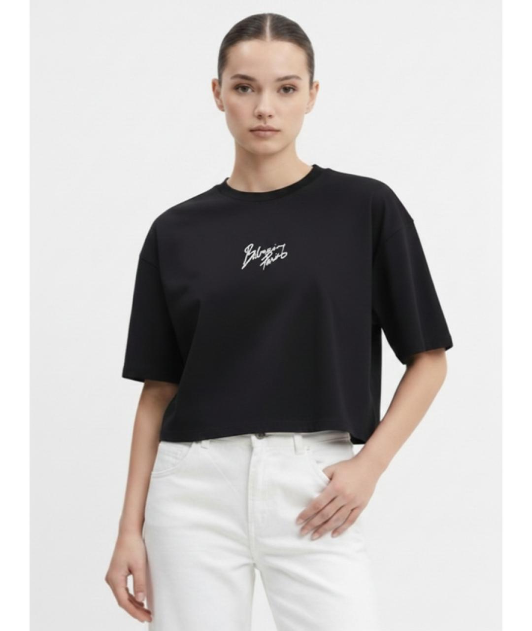 BALMAIN Черная хлопковая футболка, фото 2