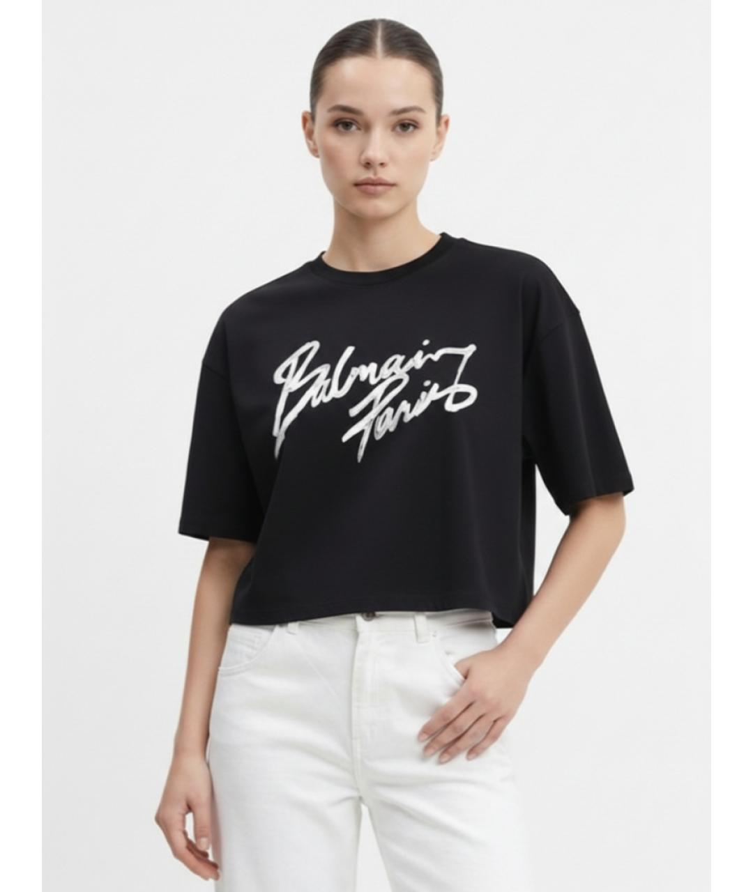 BALMAIN Черная хлопковая футболка, фото 2