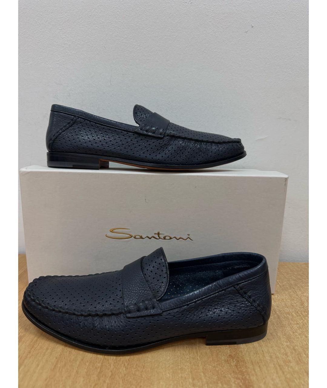 SANTONI Темно-синие кожаные туфли, фото 6