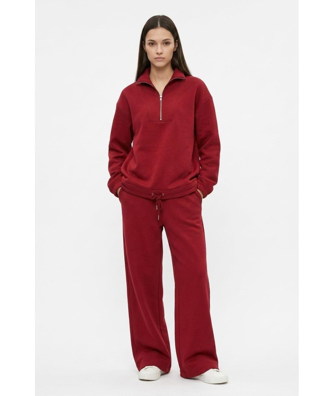 MAX MARA Бордовые хлопковые прямые брюки, фото 3