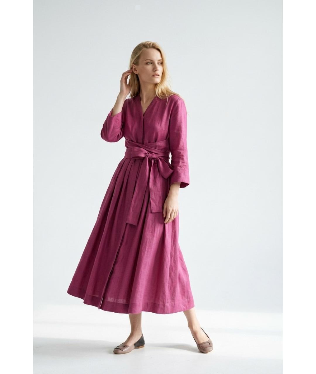 MAX MARA Фуксия льняное повседневное платье, фото 3