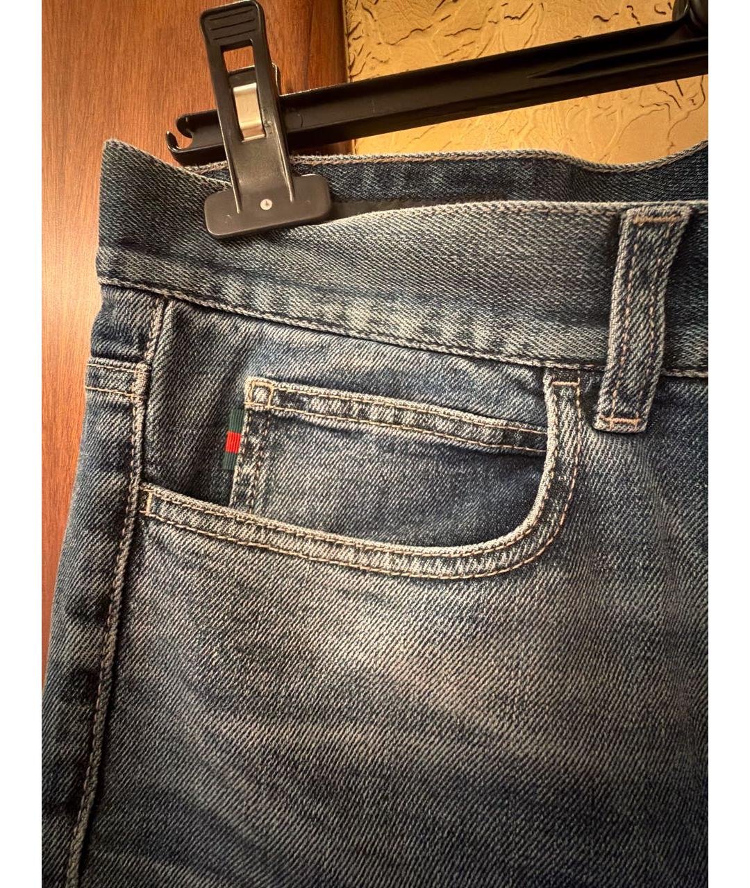 GUCCI Голубые хлопковые прямые джинсы, фото 5