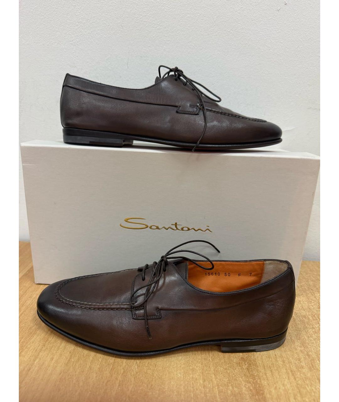 SANTONI Коричневые кожаные туфли, фото 2