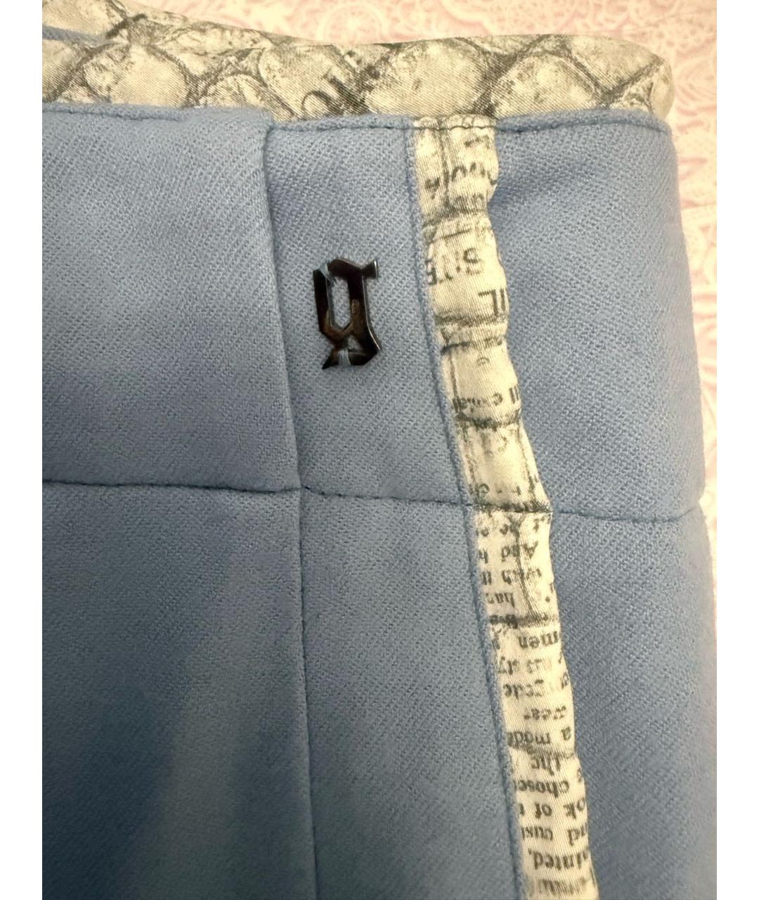 JOHN GALLIANO Голубые шерстяные прямые брюки, фото 4