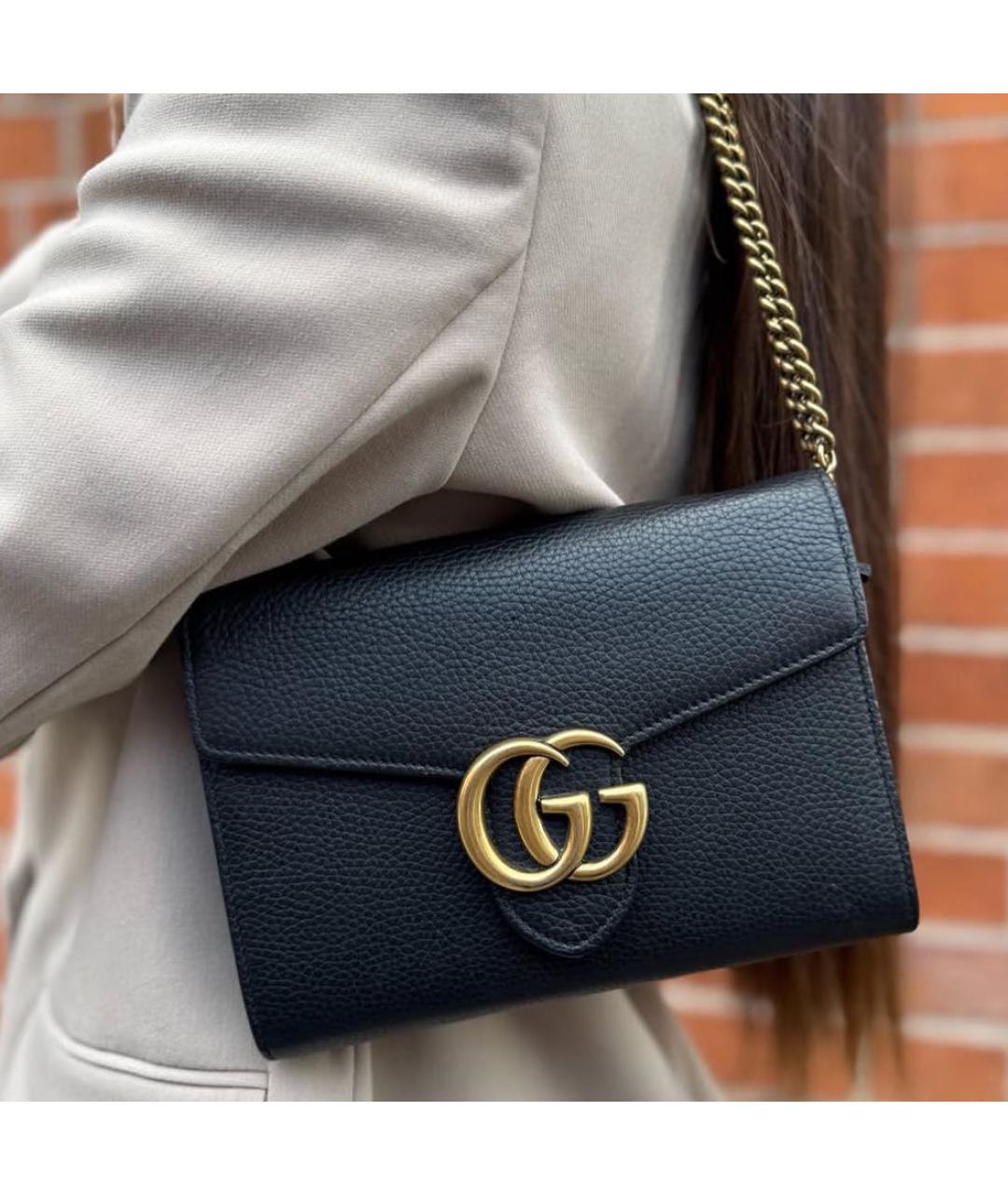 GUCCI Черная кожаная сумка через плечо, фото 6