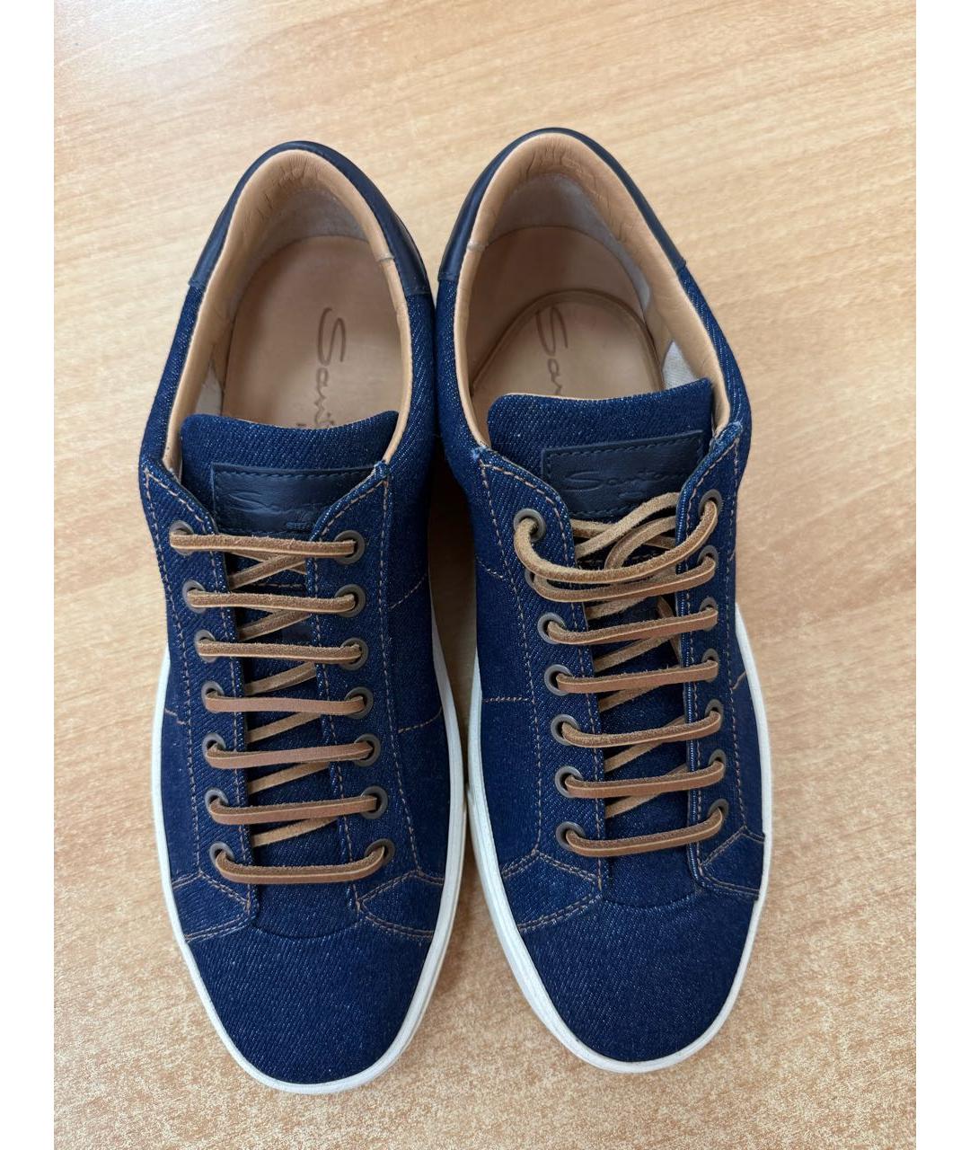 SANTONI Синие текстильные низкие кроссовки / кеды, фото 6