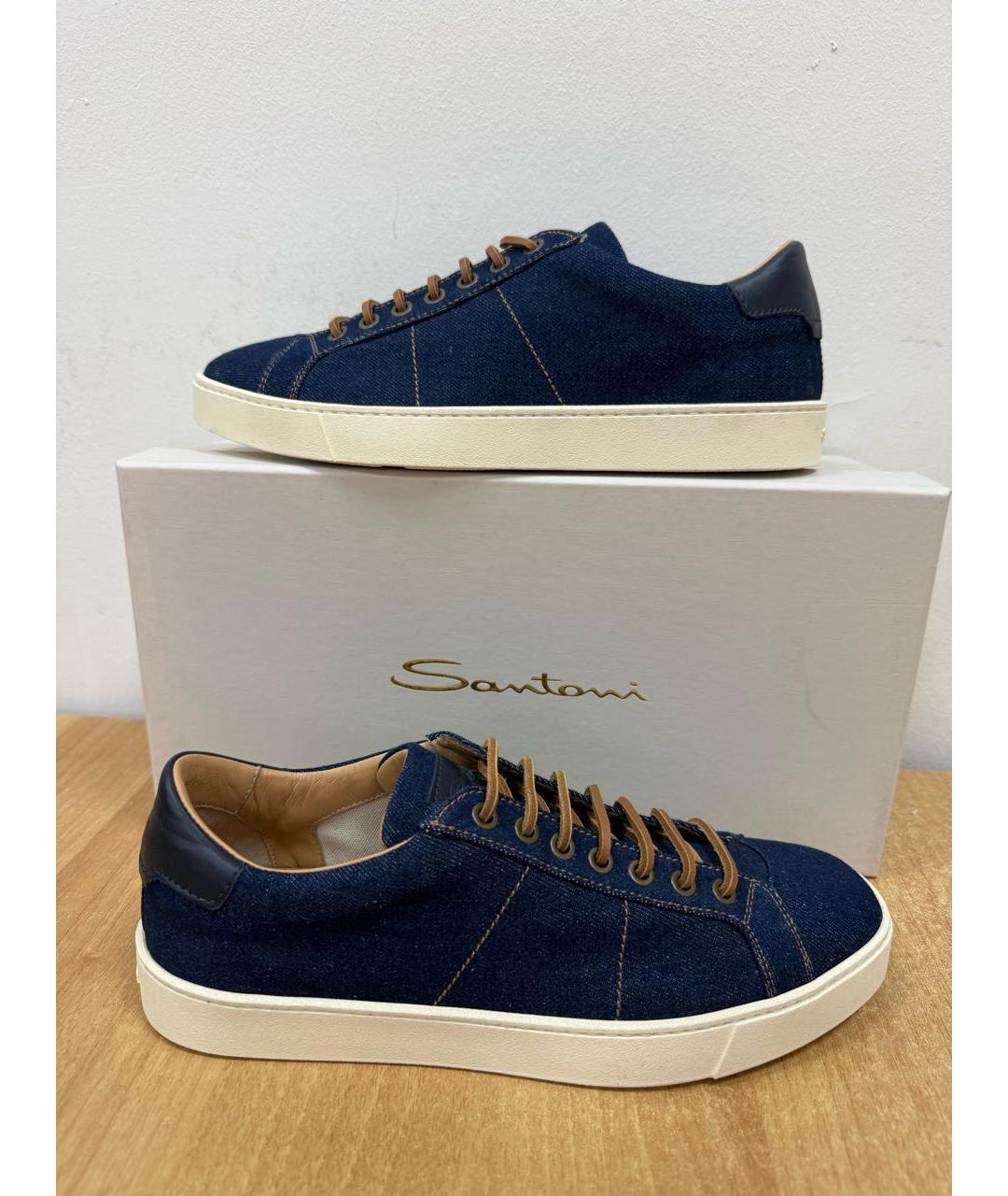 SANTONI Синие текстильные низкие кроссовки / кеды, фото 3
