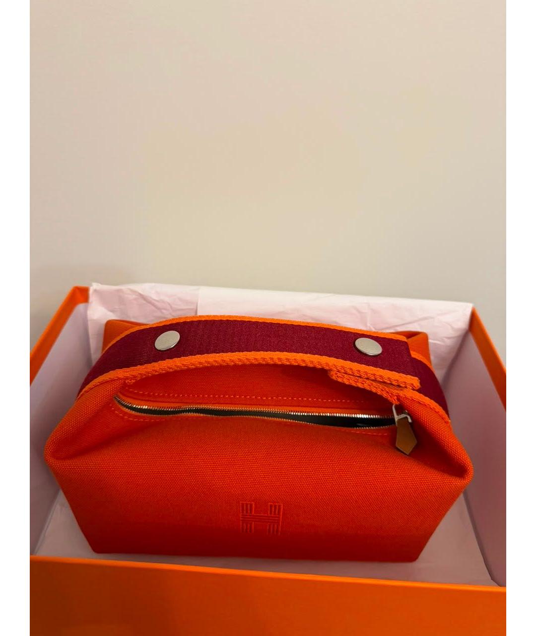 HERMES Коралловая жаккардовая косметичка, фото 8