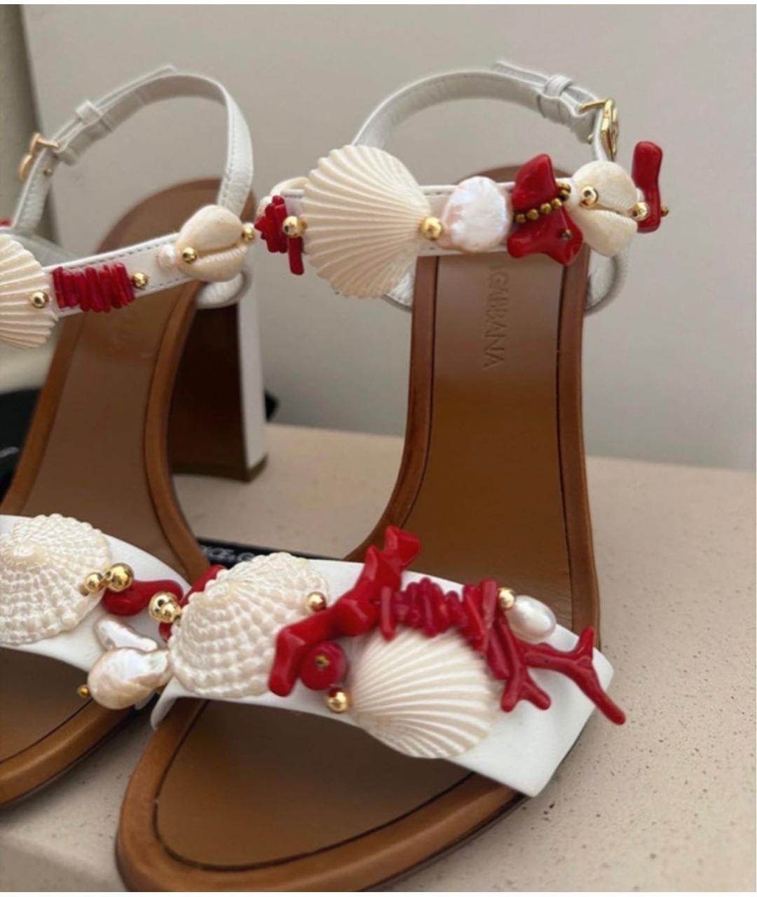 DOLCE&GABBANA Белые кожаные босоножки, фото 8