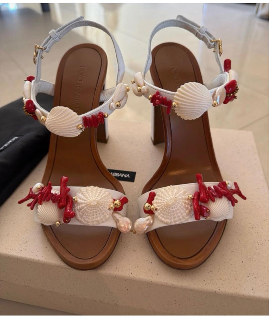 DOLCE&GABBANA Белые кожаные босоножки, фото 2