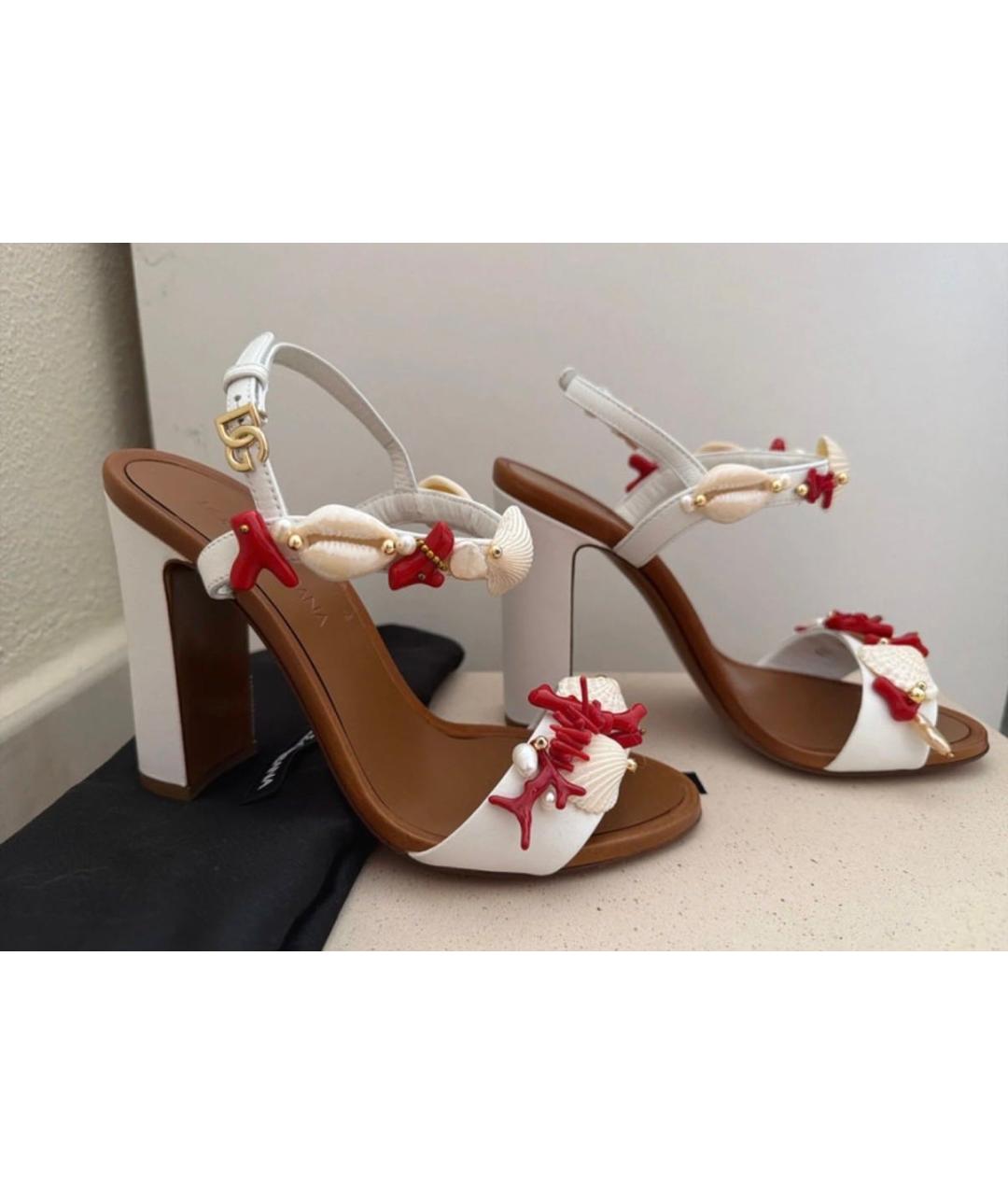 DOLCE&GABBANA Белые кожаные босоножки, фото 5