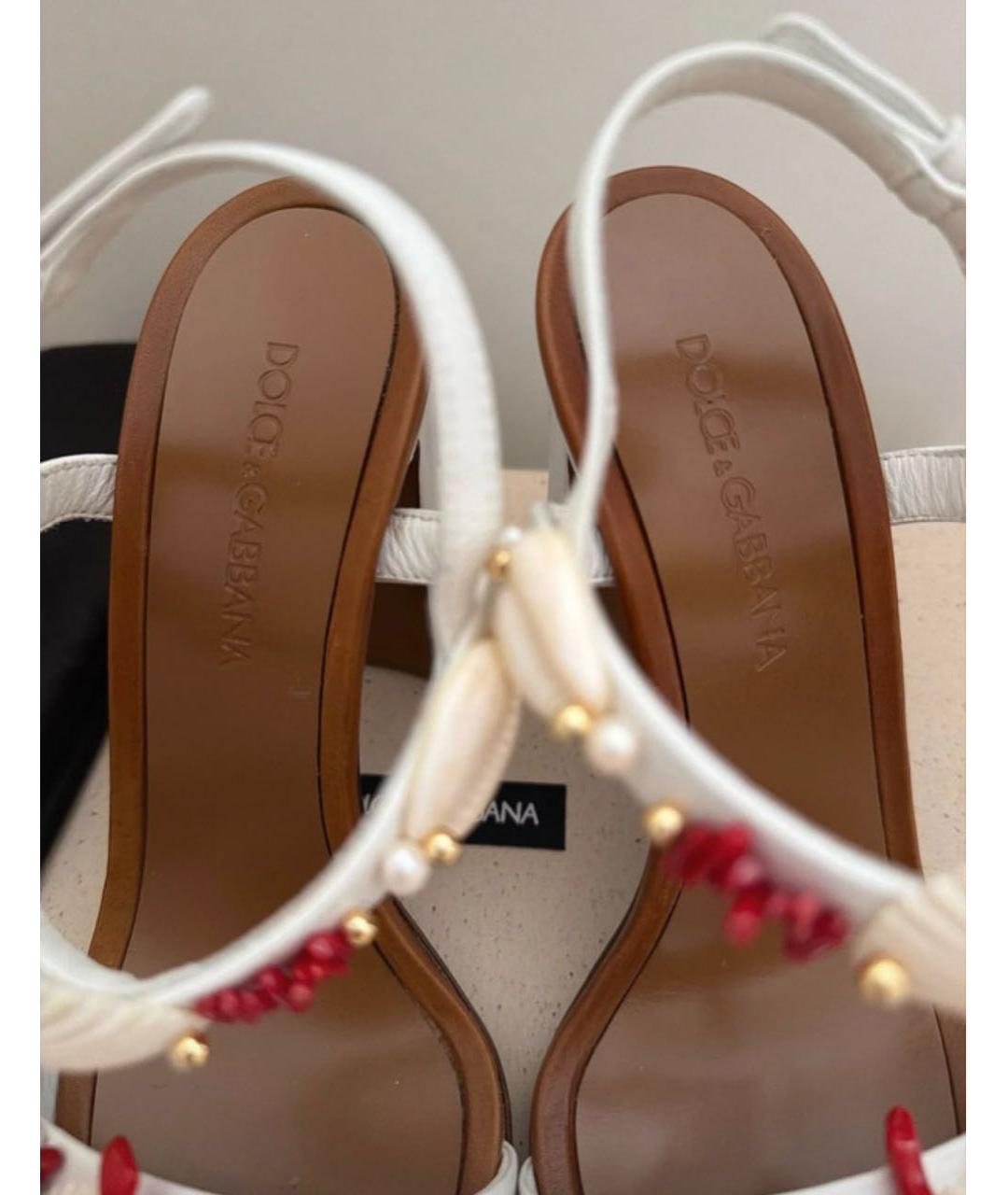 DOLCE&GABBANA Белые кожаные босоножки, фото 3