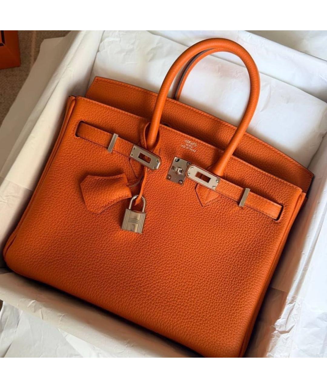 HERMES Оранжевая кожаная сумка с короткими ручками, фото 3