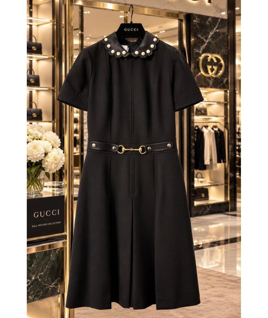 GUCCI Черное шерстяное коктейльное платье, фото 5
