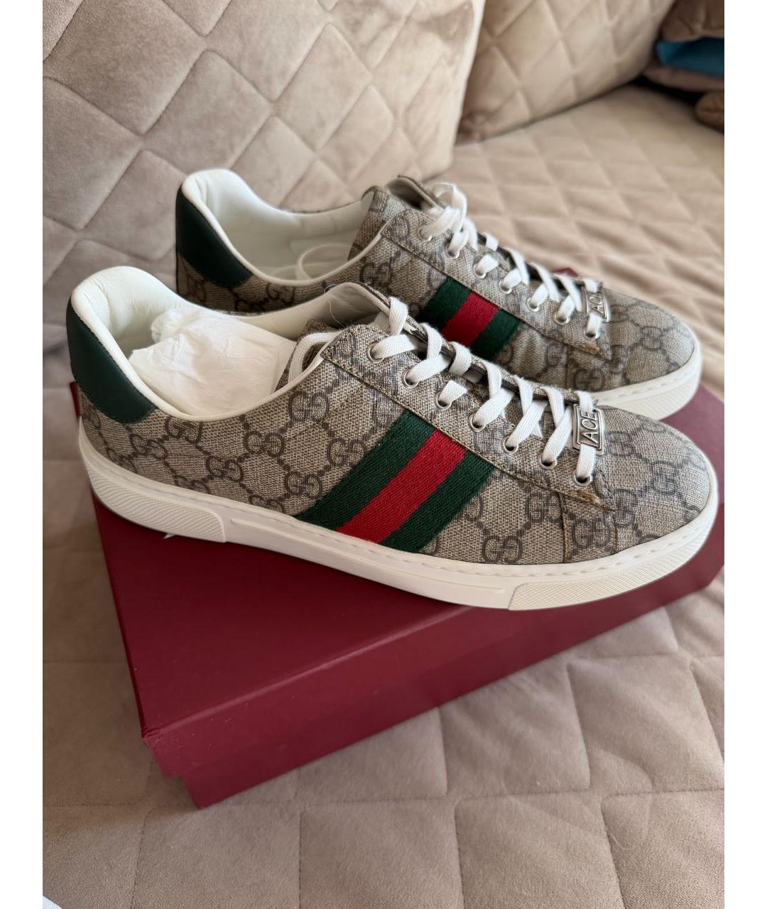 GUCCI Бежевые текстильные кеды, фото 4