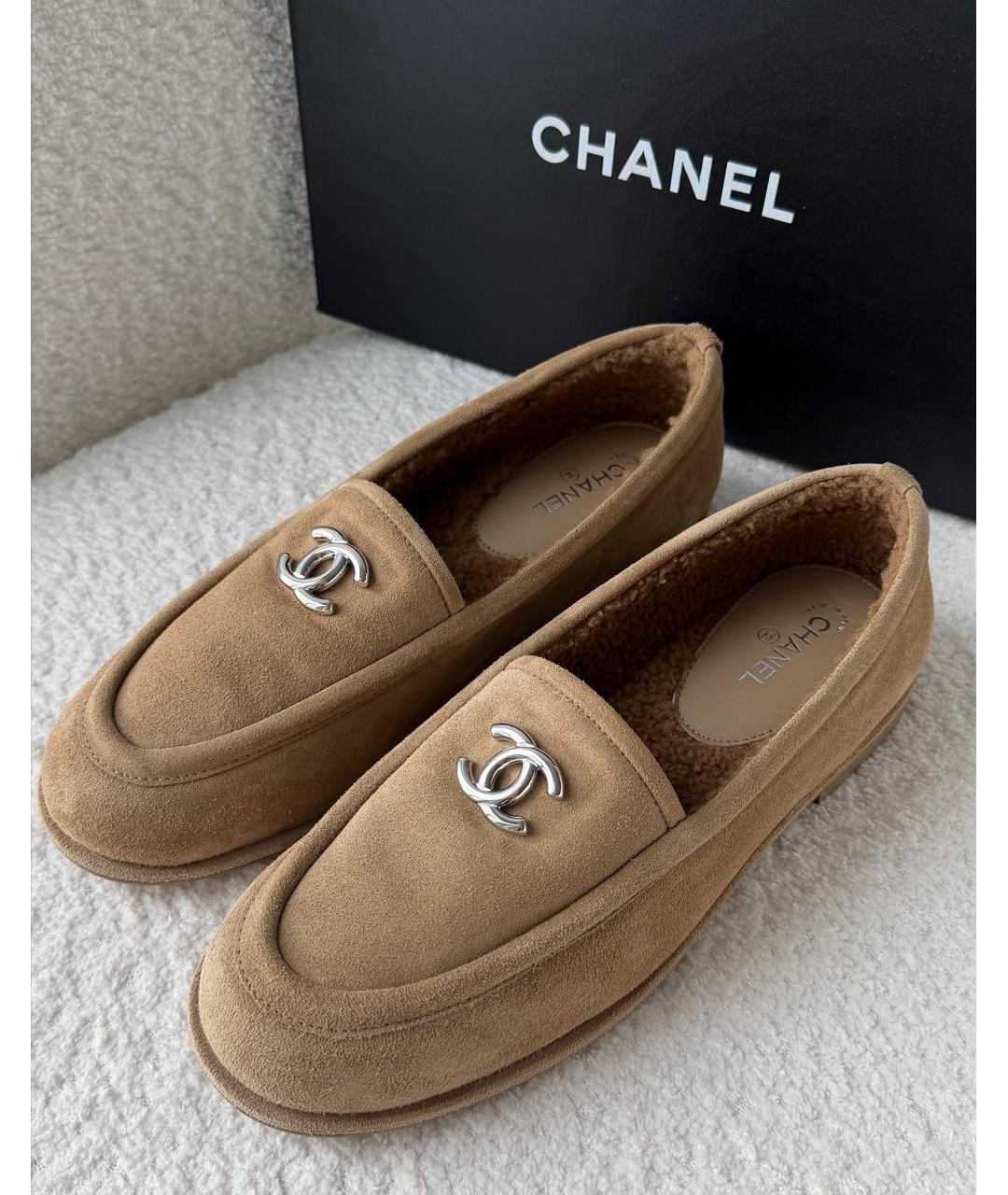 CHANEL Бежевые замшевые лоферы, фото 7